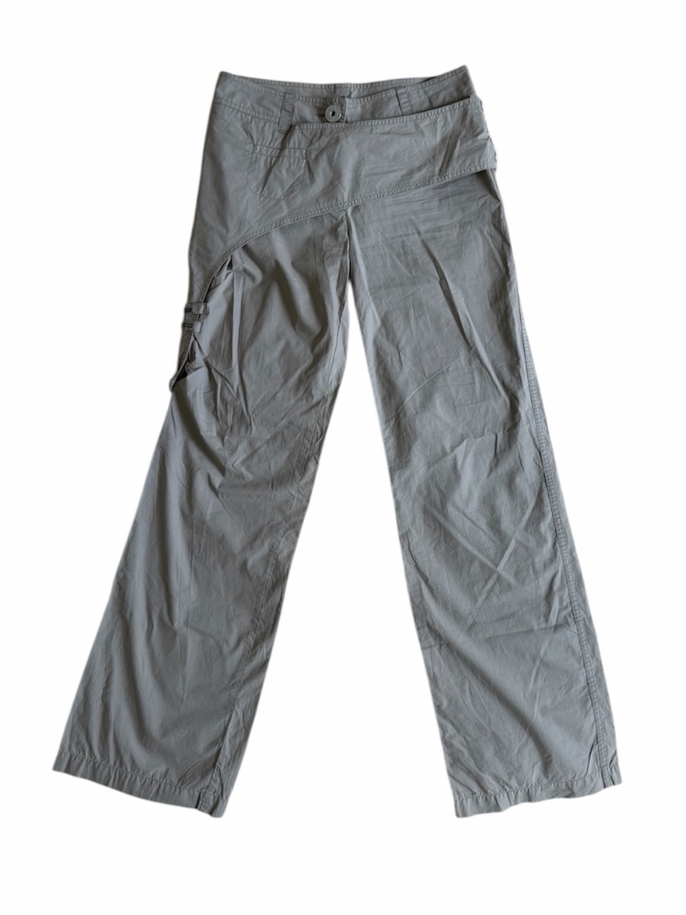 Cop Copine Y2K Taupe Cargo Trousers Asymmetric Wrap Waist 2000s